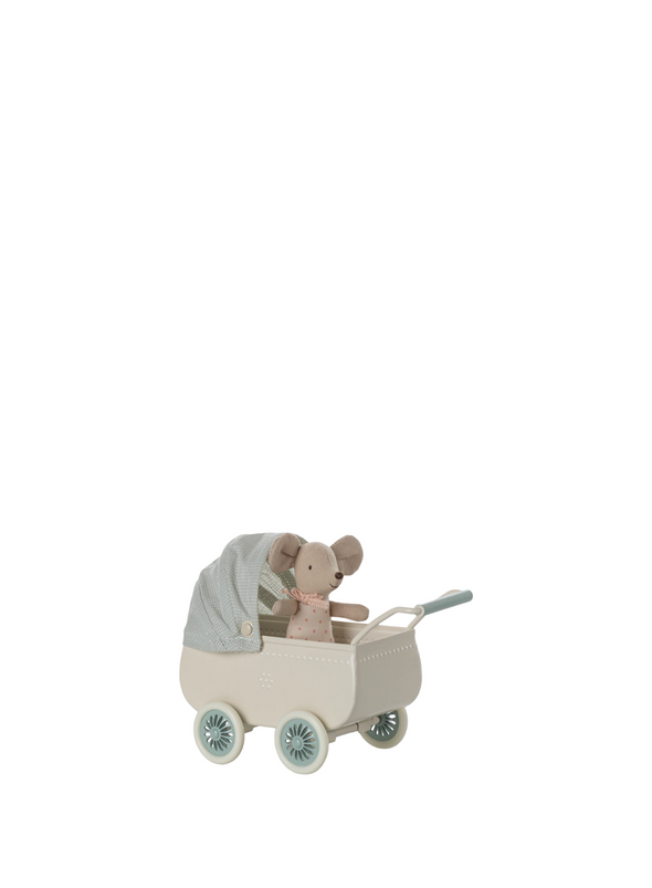 Pram with Baby Mouse in Mint from Maileg