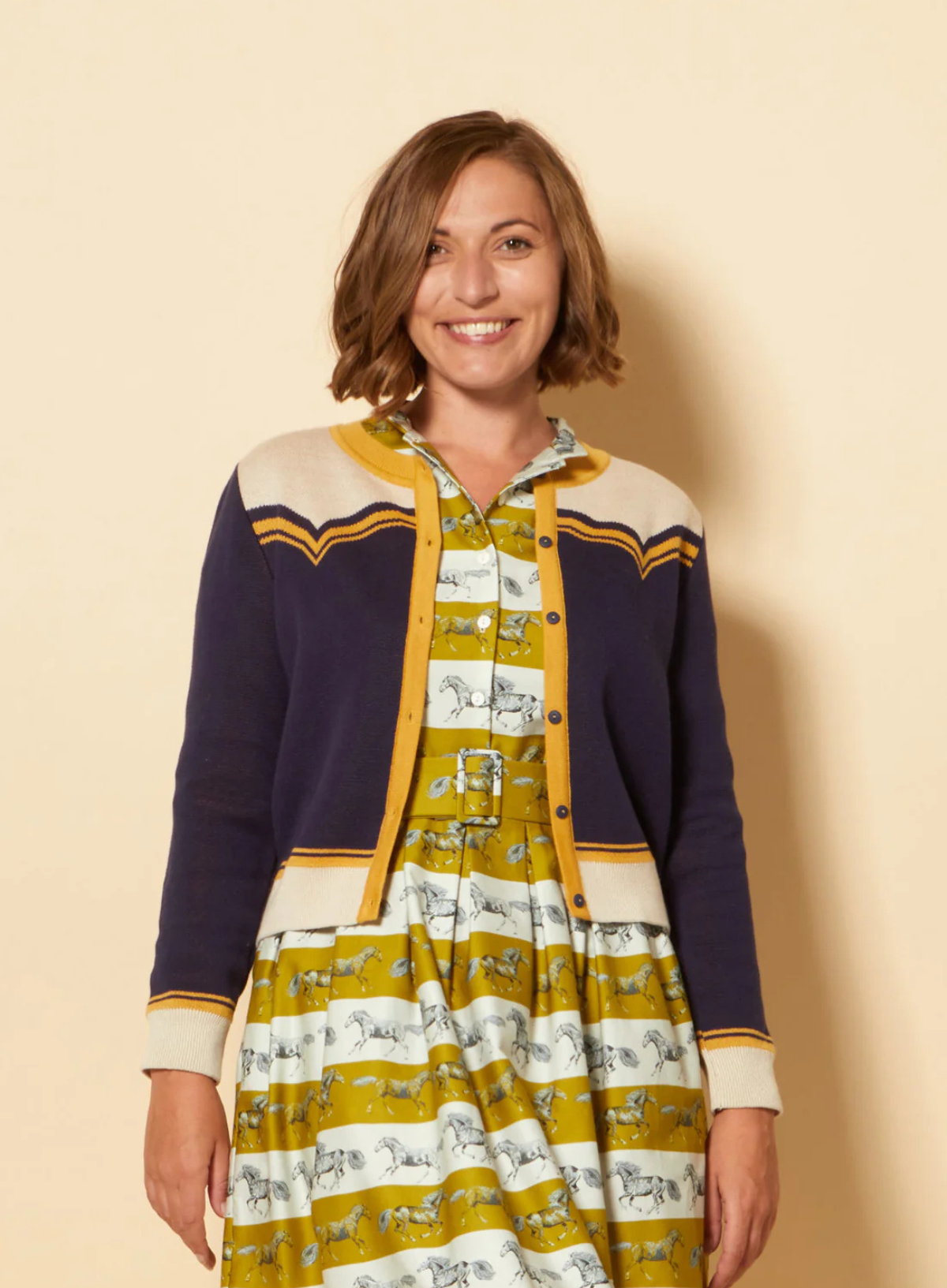 Vera Jacquard Cardigan in Navy Horse from Palava