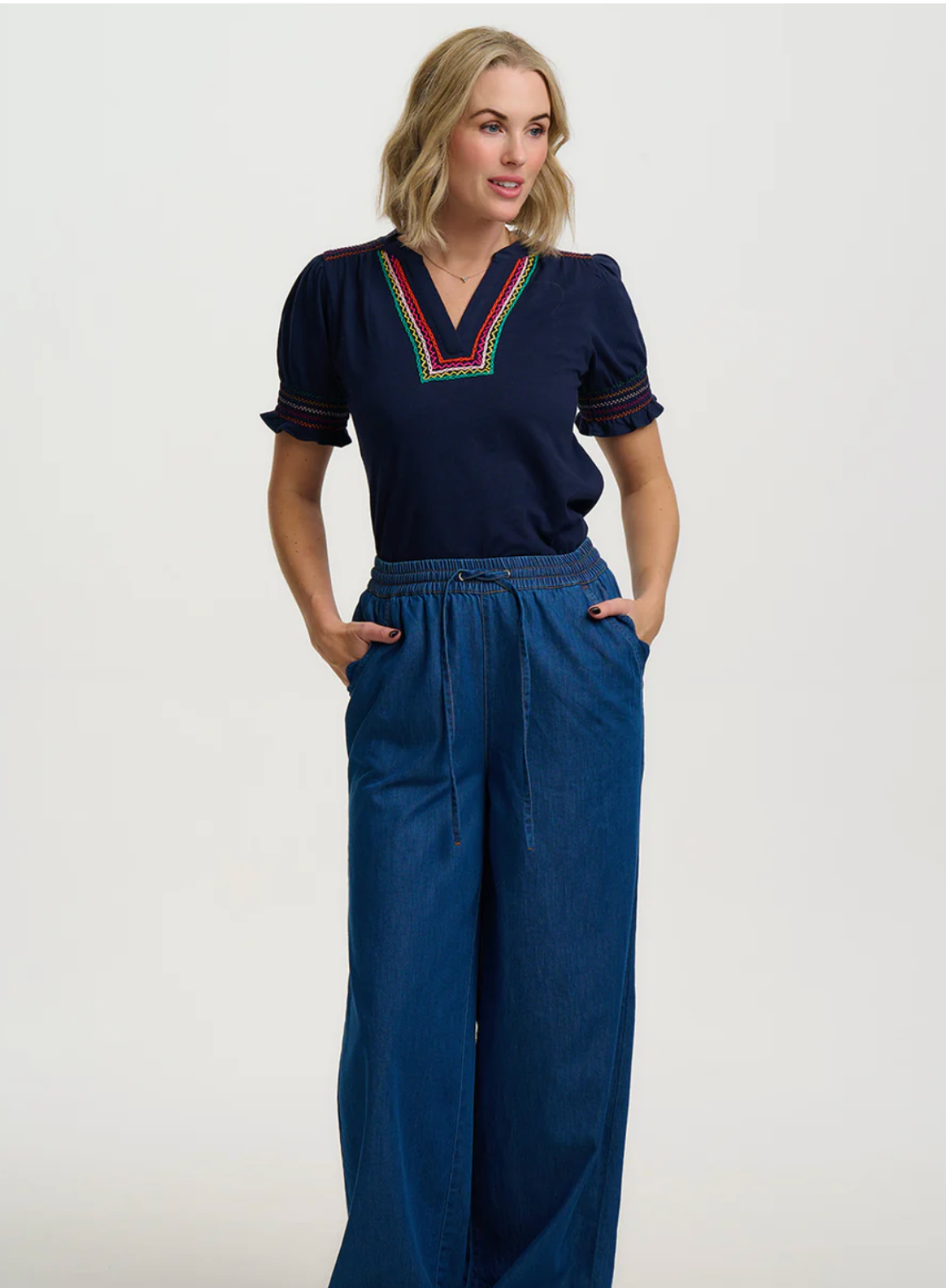 Sugarhill Luella Jersey Top Navy, Zig Zags