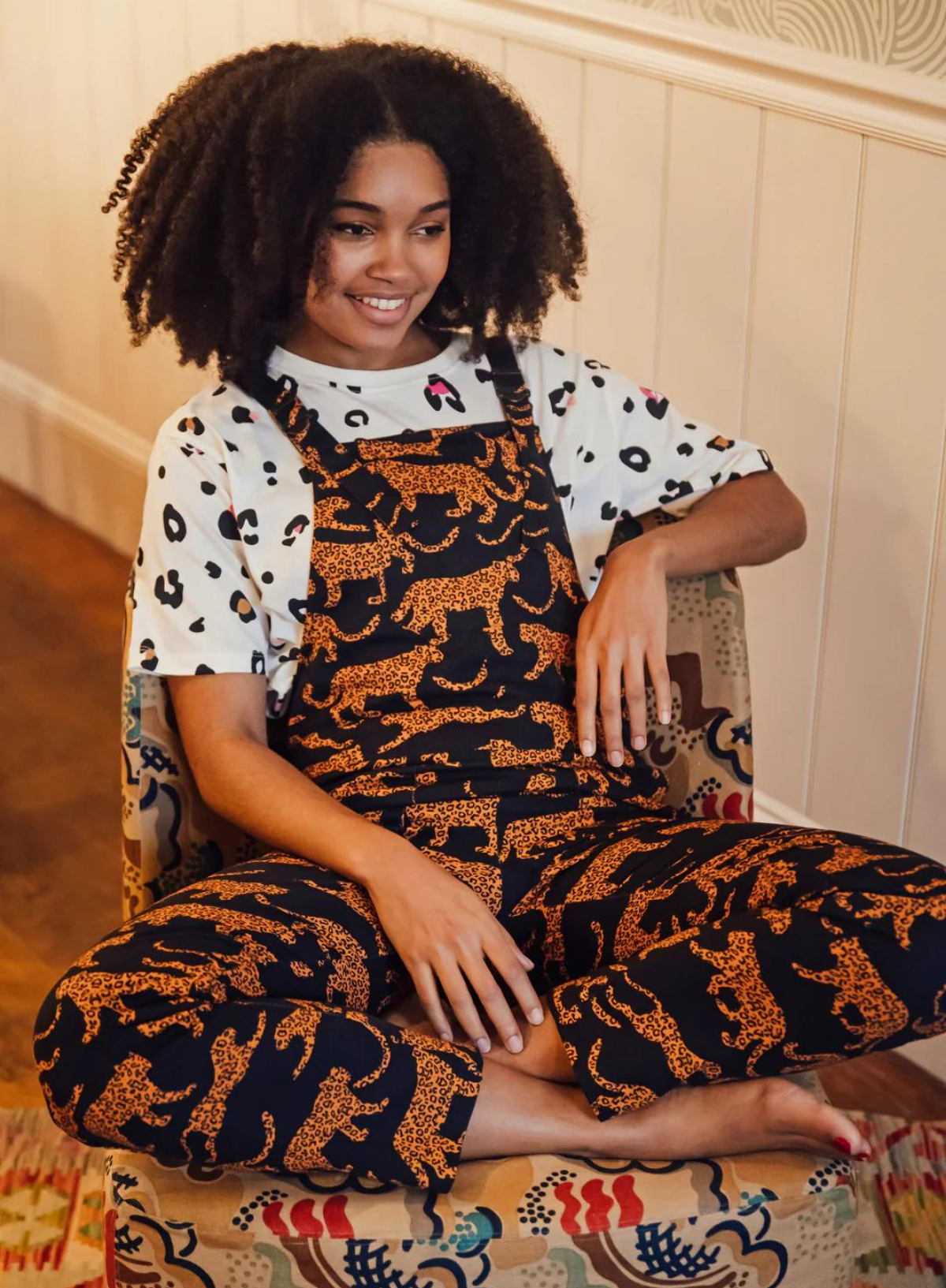 Beau Dungarees in Black/Tan Large Leopards from Sugarhill