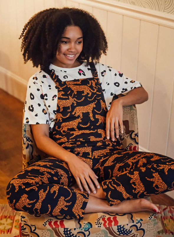 Beau Dungarees in Black/Tan Large Leopards from Sugarhill