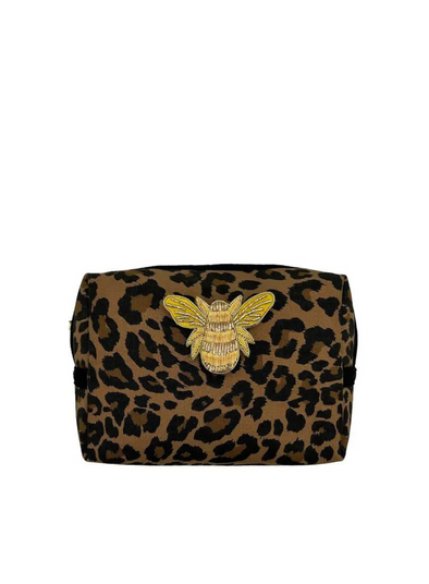 Leopard Print Make-Up Bag & Gold Bee Pin Large from Sixton
