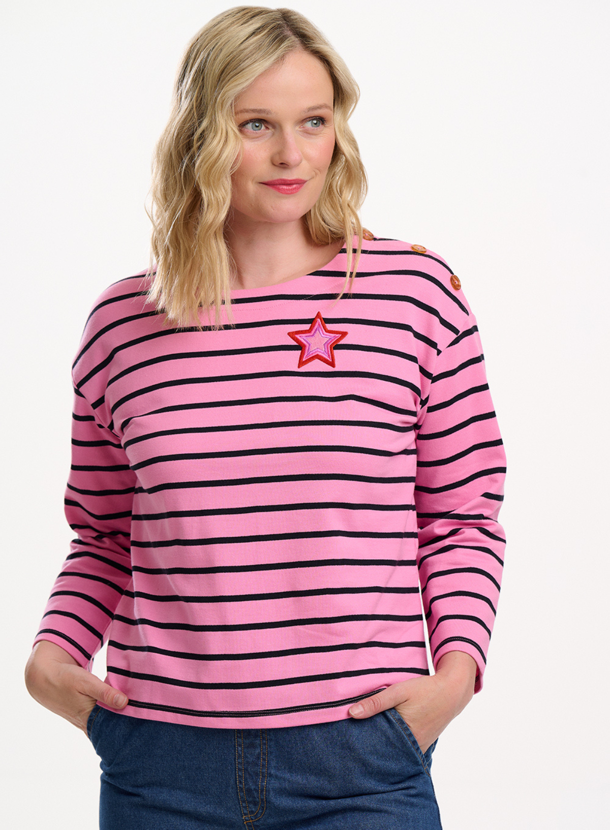 Sugarhill Brighton Celine Pink Black Star Breton Top