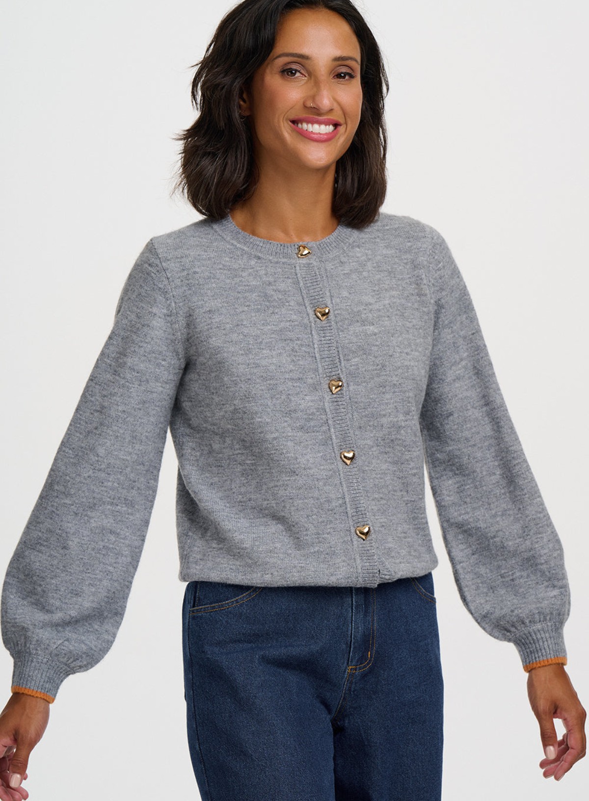 SugarhillI Glinda Cardigan in Grey Marl Gold Hearts