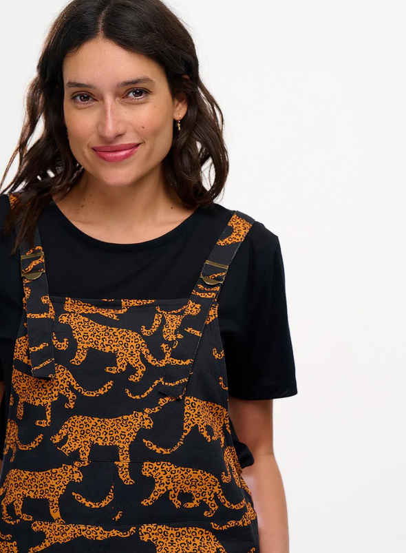 Beau Dungarees in Black/Tan Large Leopards from Sugarhill