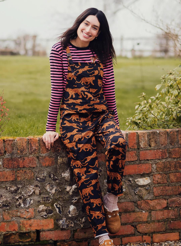 Beau Dungarees in Black/Tan Large Leopards from Sugarhill
