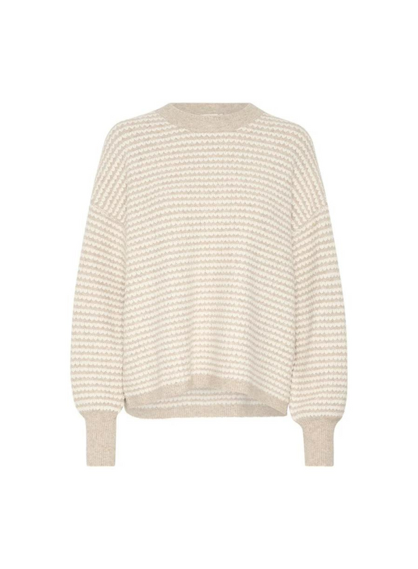 Ellery Knit Pullover in Feather Grey/Chalk Structure from Kaffe