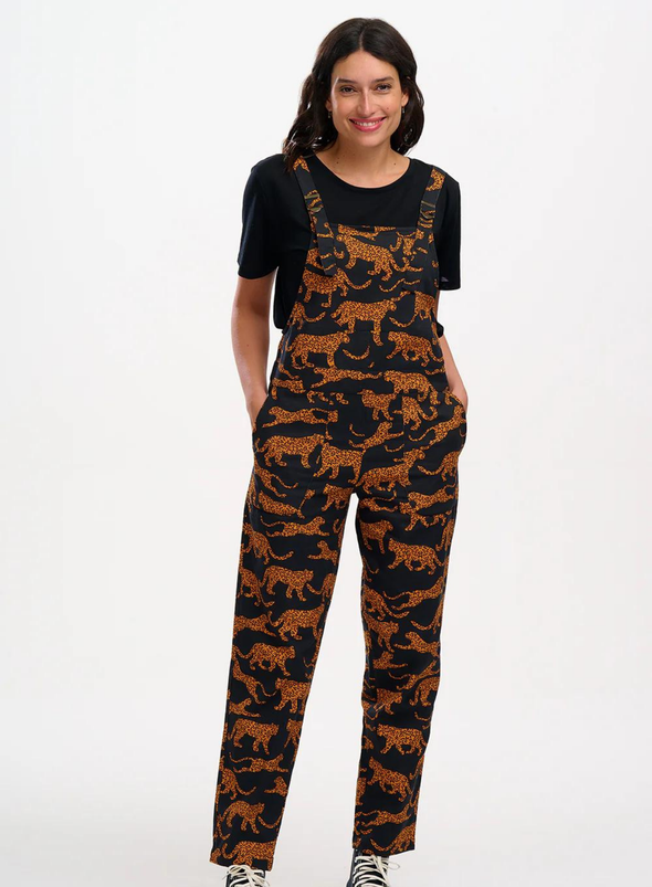 Beau Dungarees in Black/Tan Large Leopards from Sugarhill