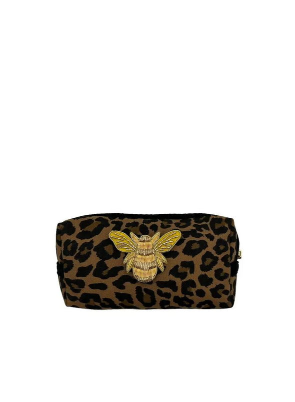 Leopard Print Make-Up Bag & Gold Bee Pin Small from Sixton