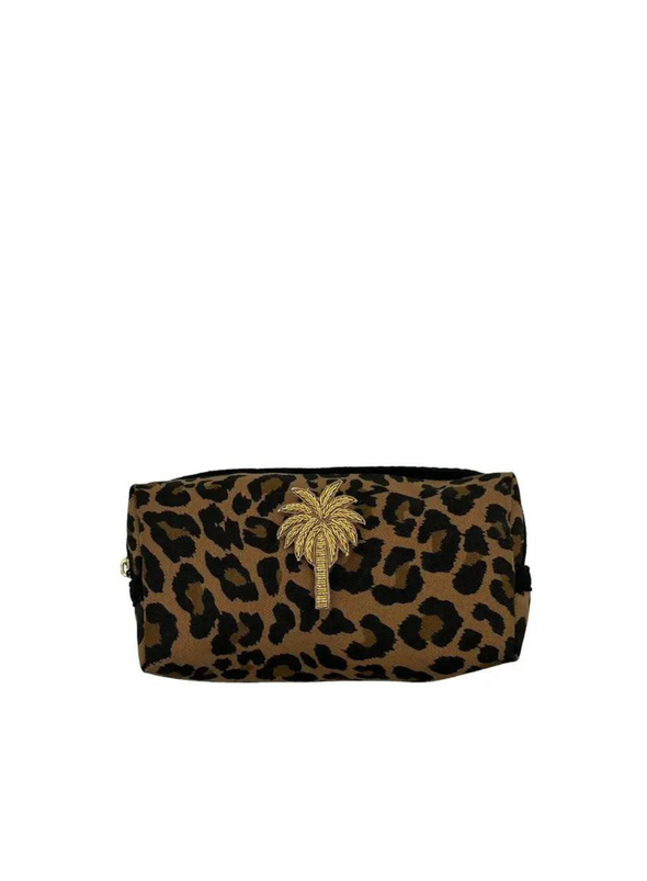 Leopard Print Make-Up Bag & Gold Palm Tree Pin Small from Sixton