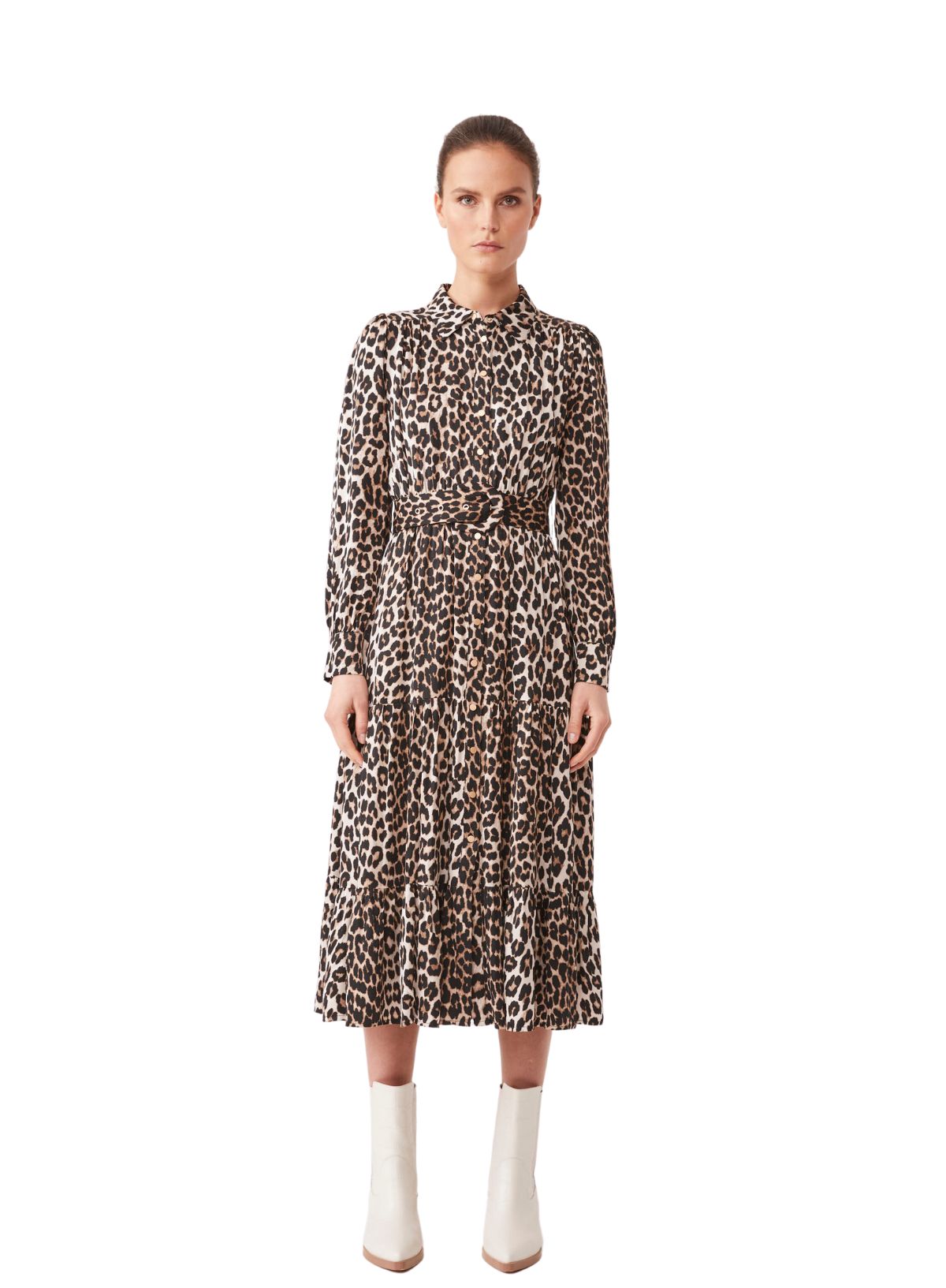 Cinzia Midi Dress in Beige Leopard from Suncoo