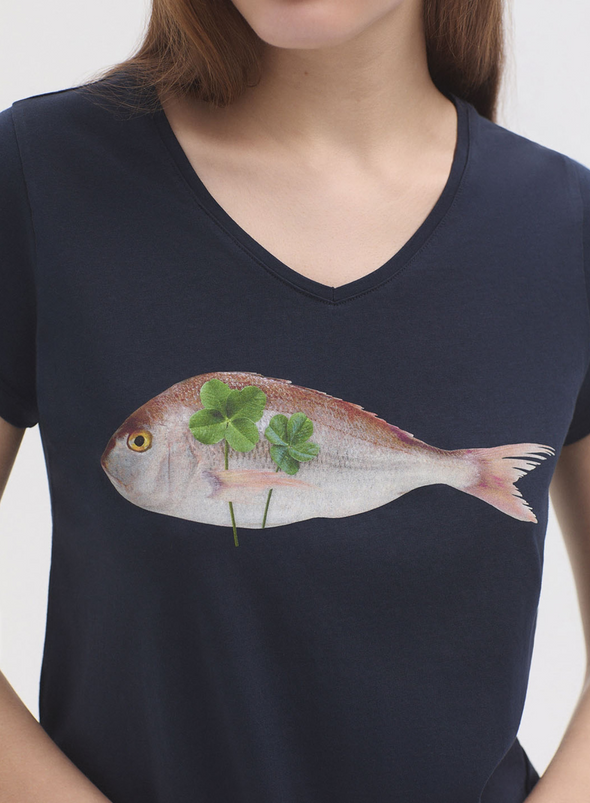 Cotton T-Shirt with 'Fish Print' in 134 from Nice Things