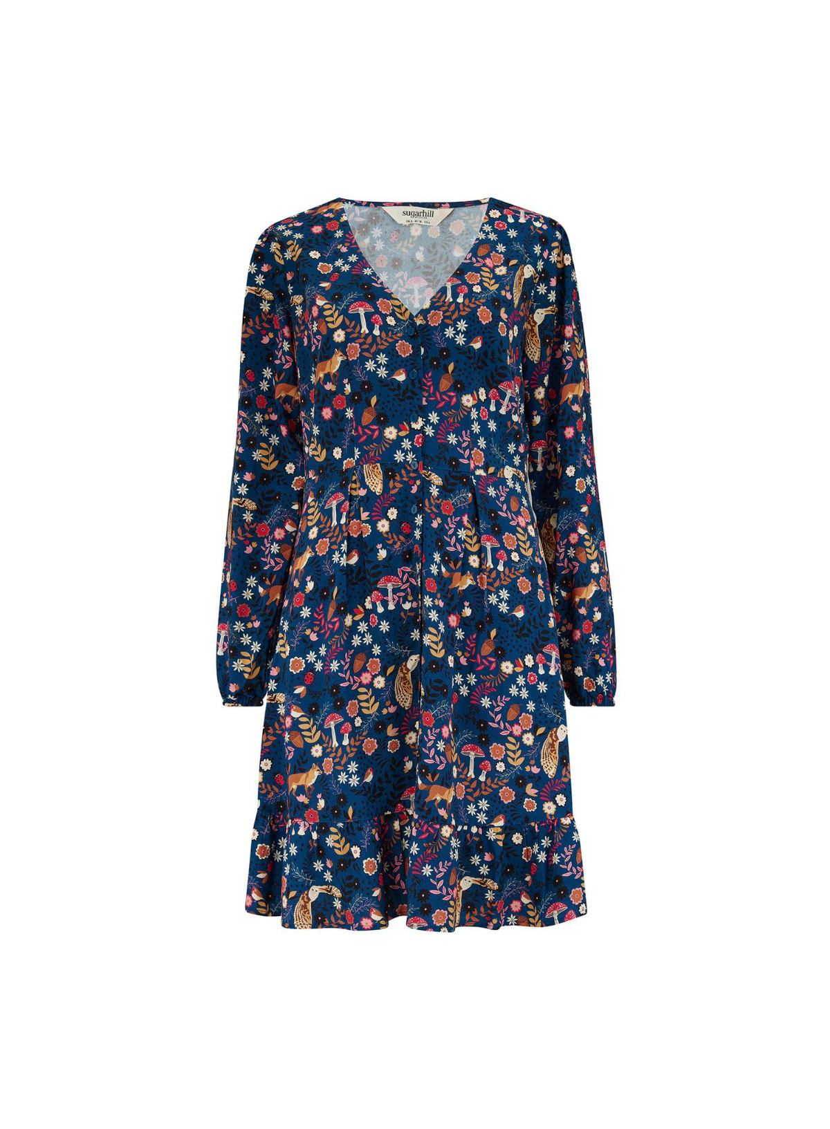 Bibi Mini Tea Dress in Navy, Midnight Woodland from Sugarhill