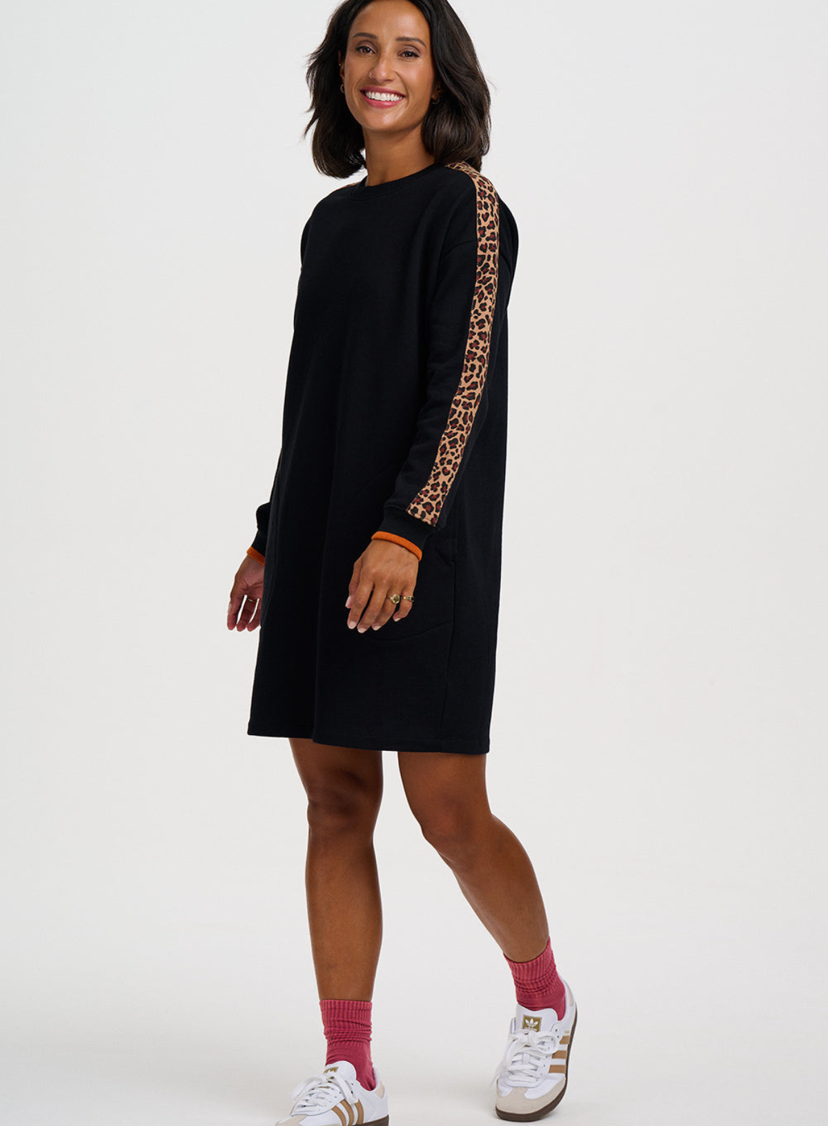 SugarhillI Marta Sweatshirt Dress in Black Leopard