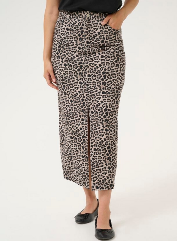 Leonora HW Denim Skirt in Classic Leopard from Kaffe