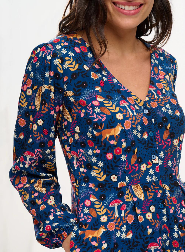 Bibi Mini Tea Dress in Navy, Midnight Woodland from Sugarhill