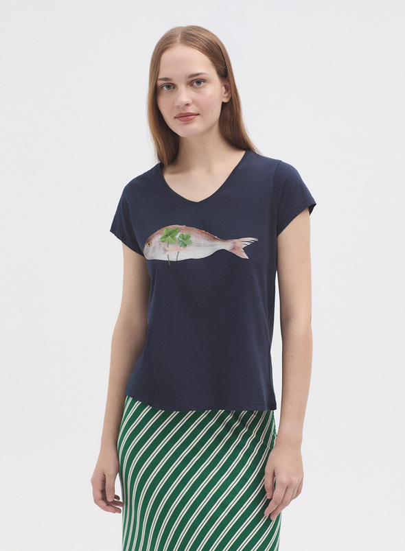 Cotton T-Shirt with 'Fish Print' in 134 from Nice Things