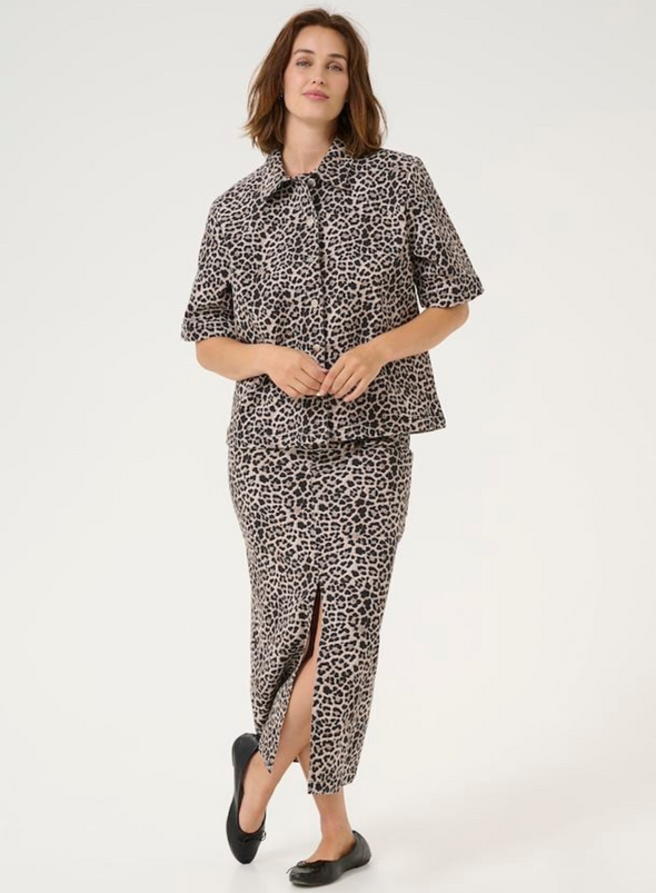 Leonora HW Denim Skirt in Classic Leopard from Kaffe