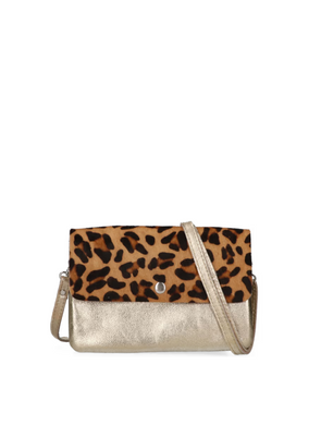 Leather Party Bag in Metallic Gold Leopard from Maruti