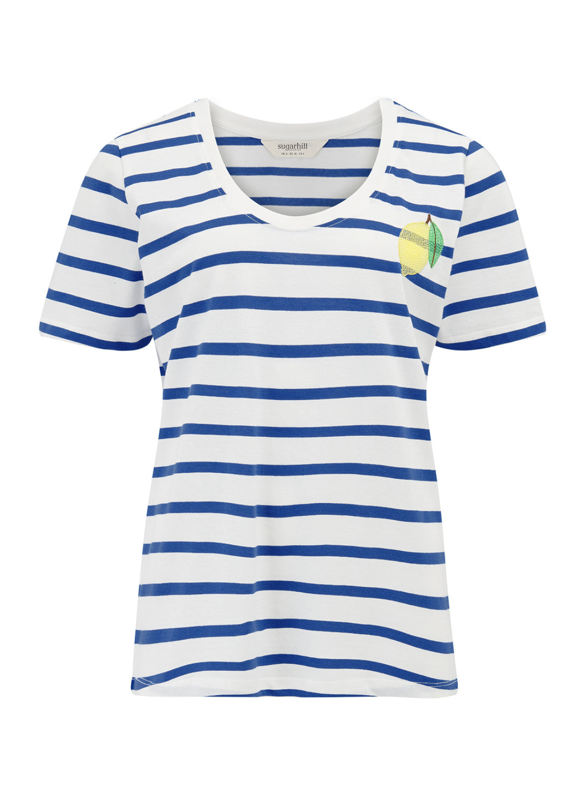 Sugarhill Sylvie Scoop Neck T- Shirt Off White/Blue, Stripes & Lemon