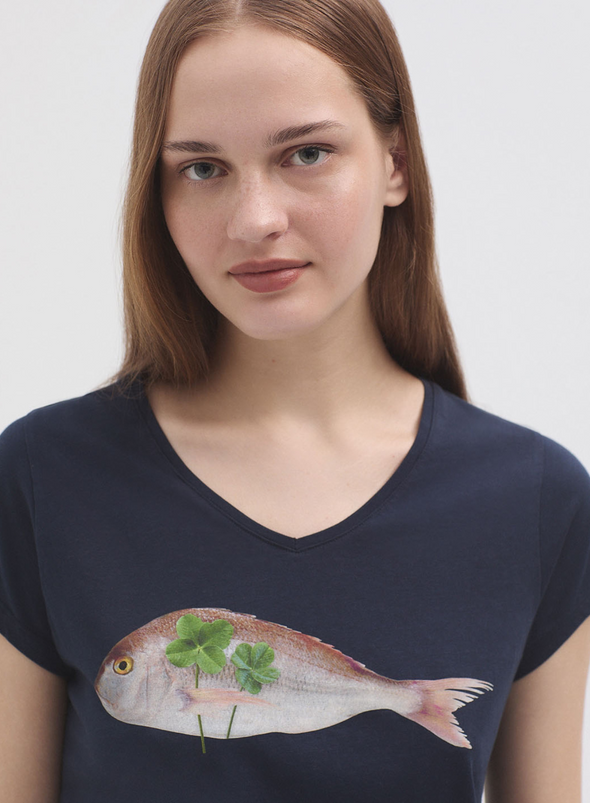 Cotton T-Shirt with 'Fish Print' in 134 from Nice Things
