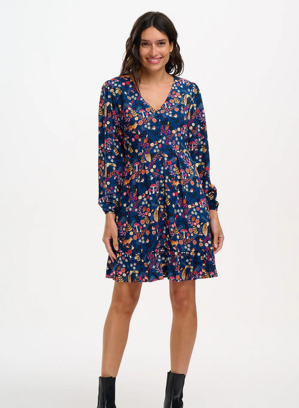 Bibi Mini Tea Dress in Navy, Midnight Woodland from Sugarhill
