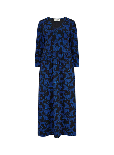Evelyn Jersey Midi Dress in Black/Blue Leopard Spots from Sugarhill