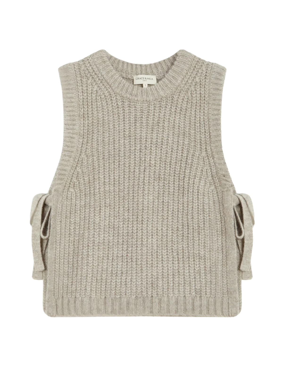 Grace & Mila Argan Sleeveless Side-Tie Sweater in Greige