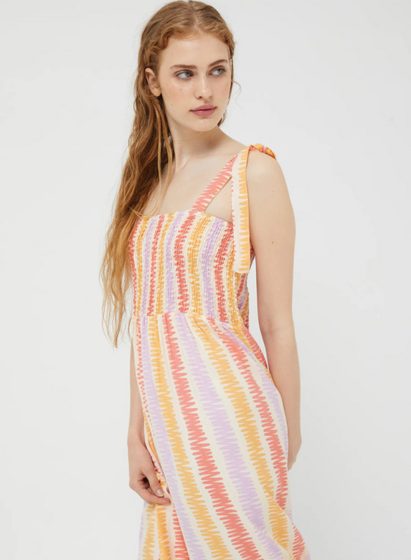 Striped Long Dress in Coral Stripes from Compañia Fantastica