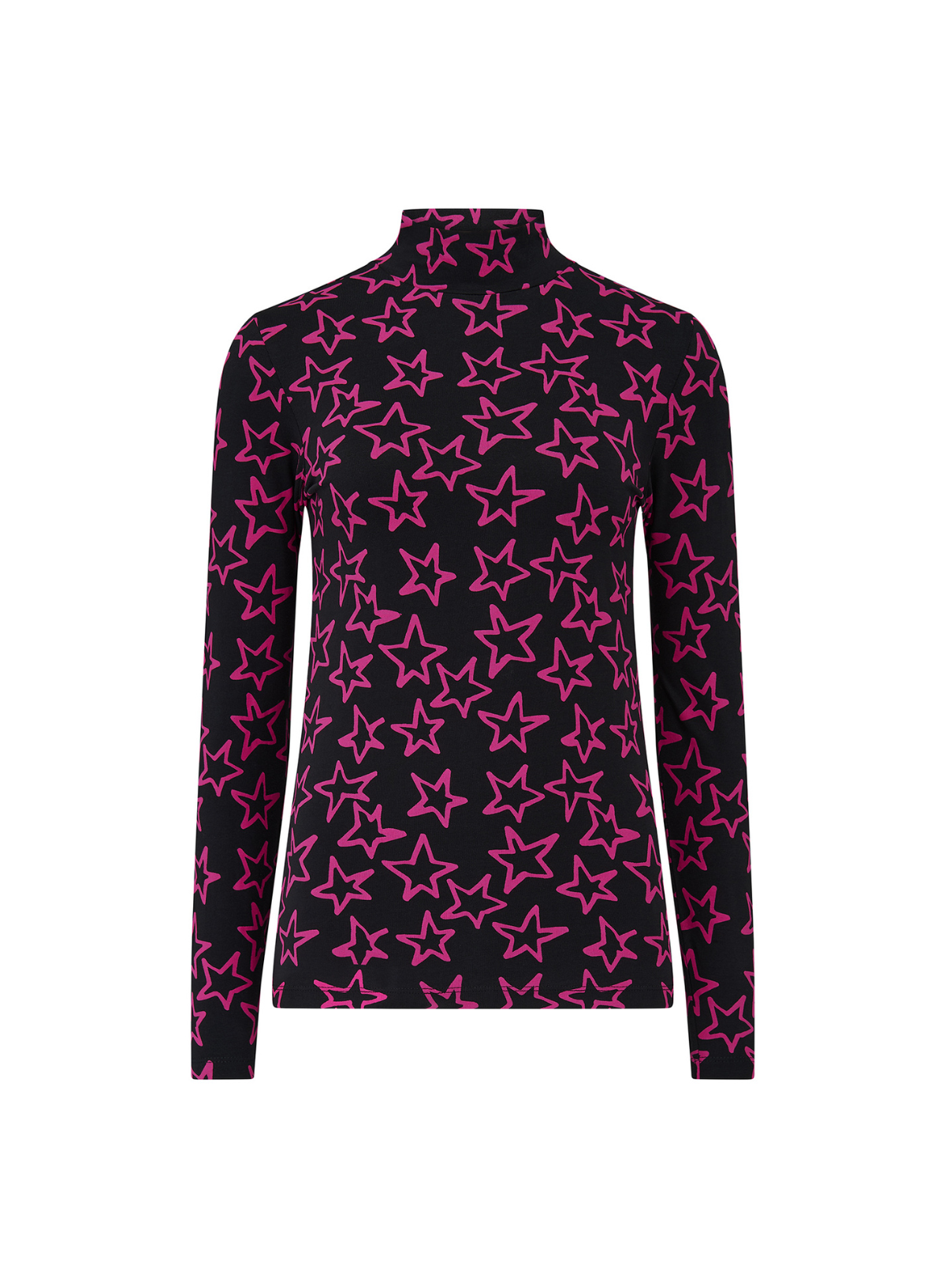 Annika Turtleneck Jersey Top in Black/Pink, Doodle Stars from Sugarhill