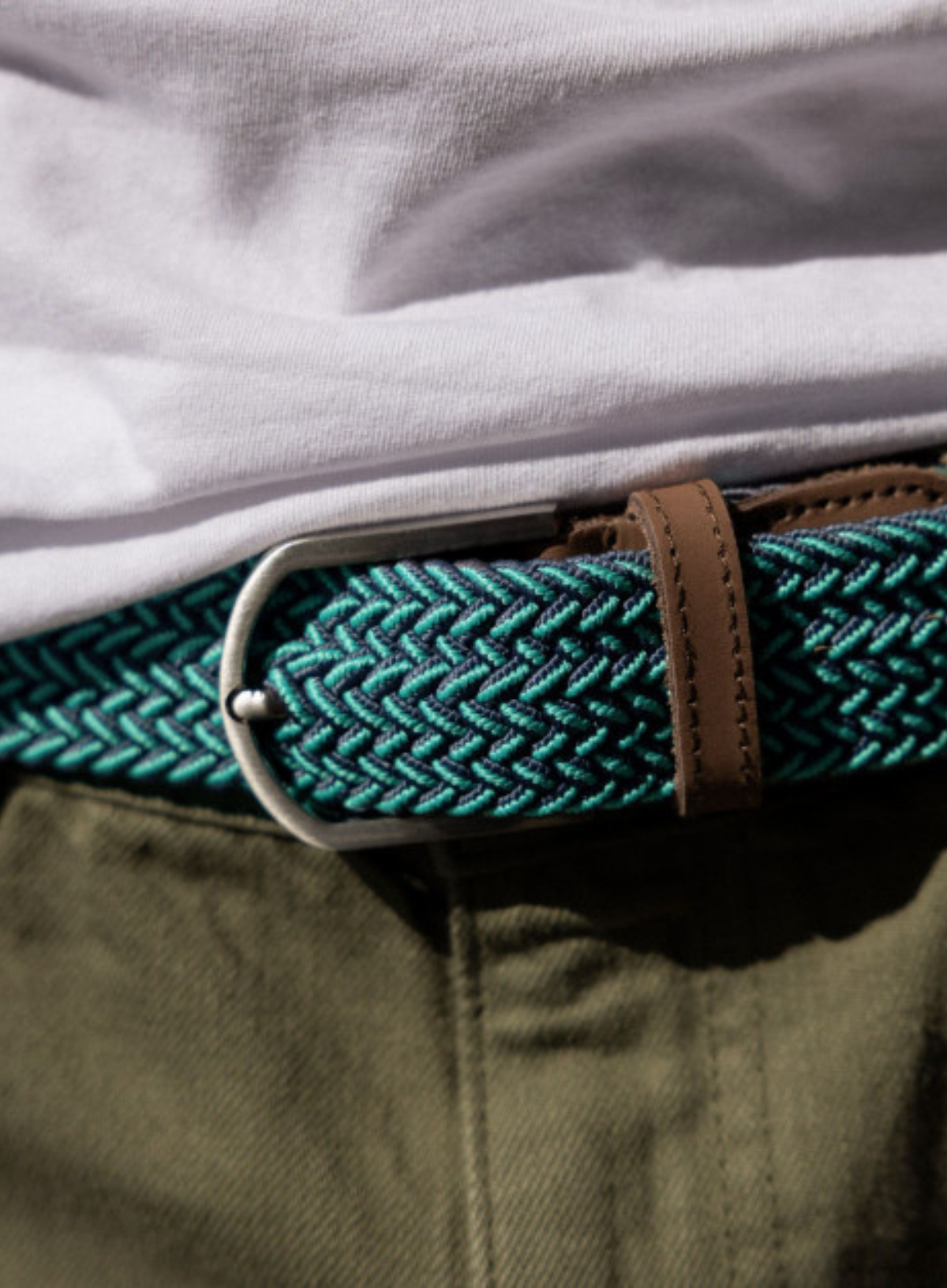 Belt Synthetic Woven in Navy + Mint Green from Faguo