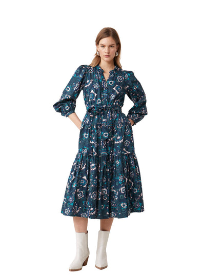 Crest Printed Dress in Emeraude from Suncoo