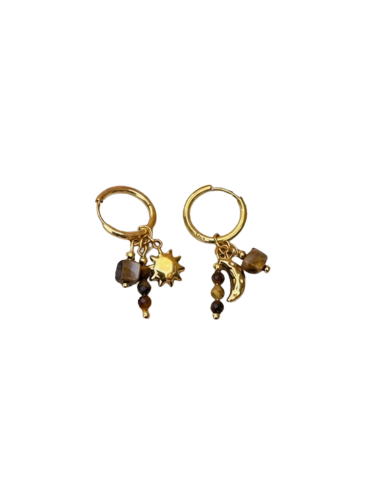 Ocean Ripples 18ct Gold Plated Tiger's Eye Charm Huggie Earrings