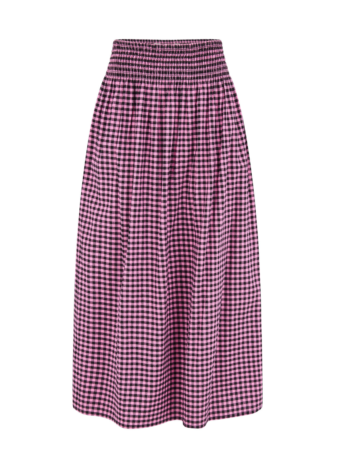 SugarhillI Shantessa Shirred Skirt in Rose Micro Gingham