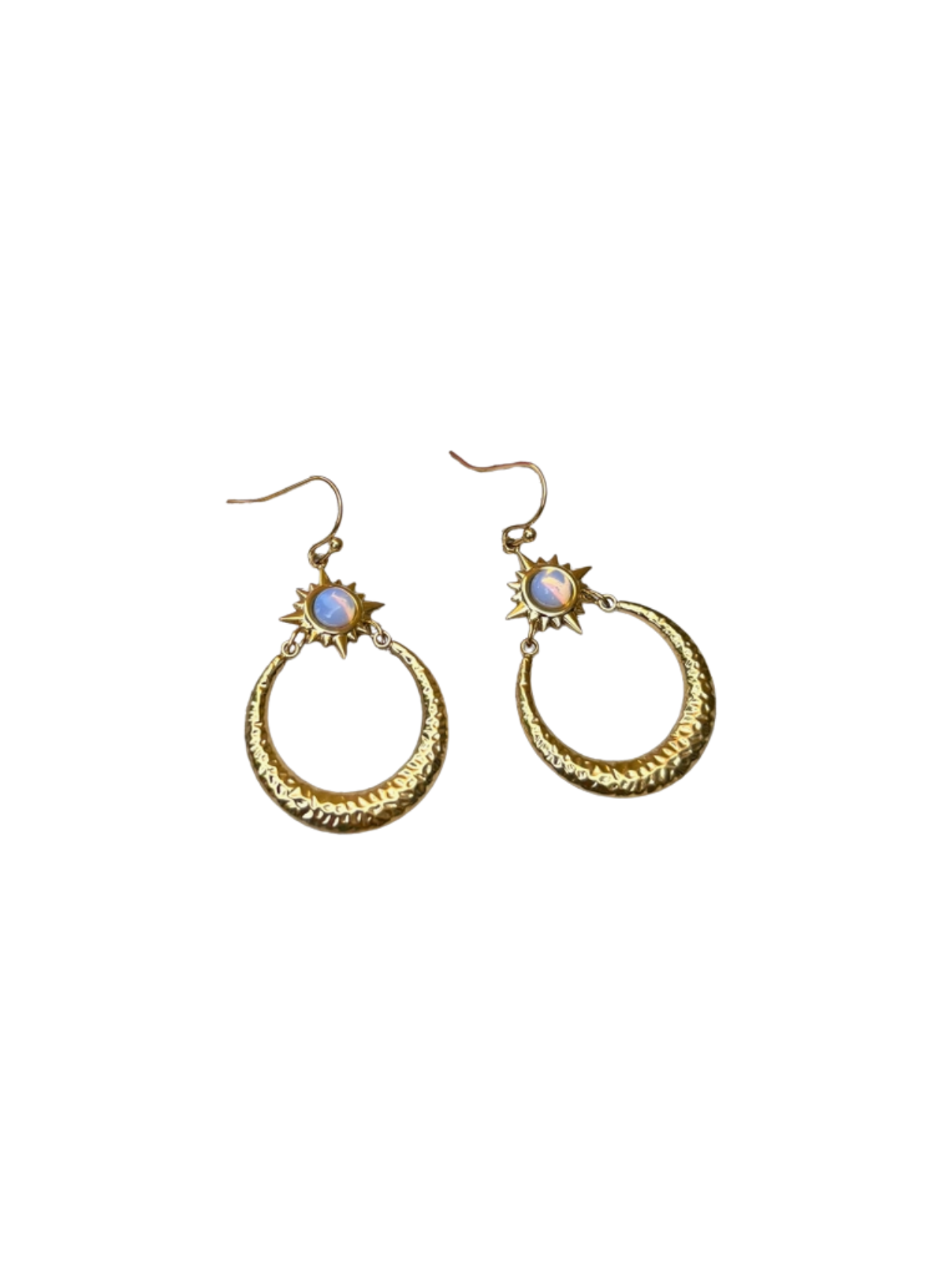 Ocean Ripples 18ct Gold Plated Opal Sun and Moon Drop Earrings