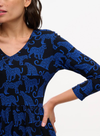 Evelyn Jersey Midi Dress in Black/Blue Leopard Spots from Sugarhill