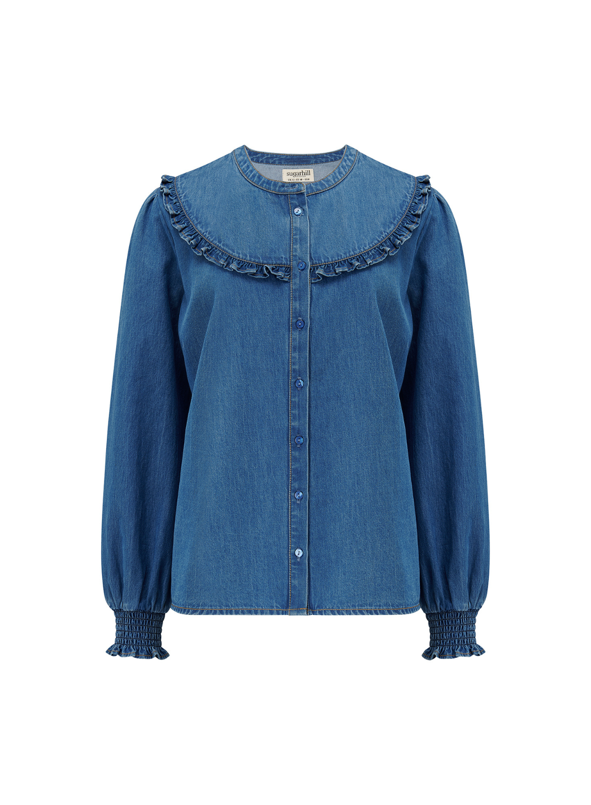 Sugarhill Brighton Heidi Frill Shirt in Washed Blue