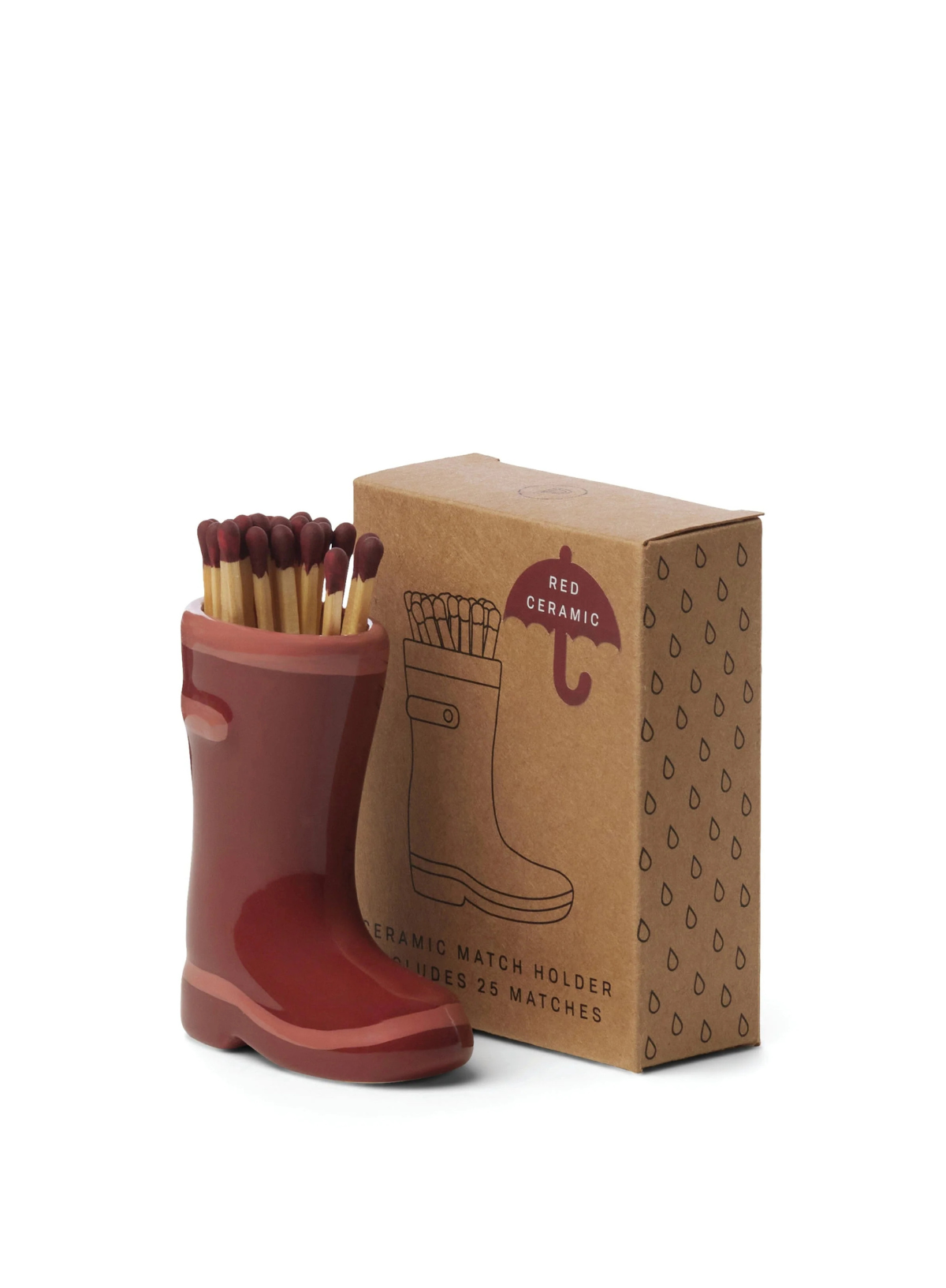 Wellington Boot Match Holder W/Matches Dark & Light Red from Paddywax