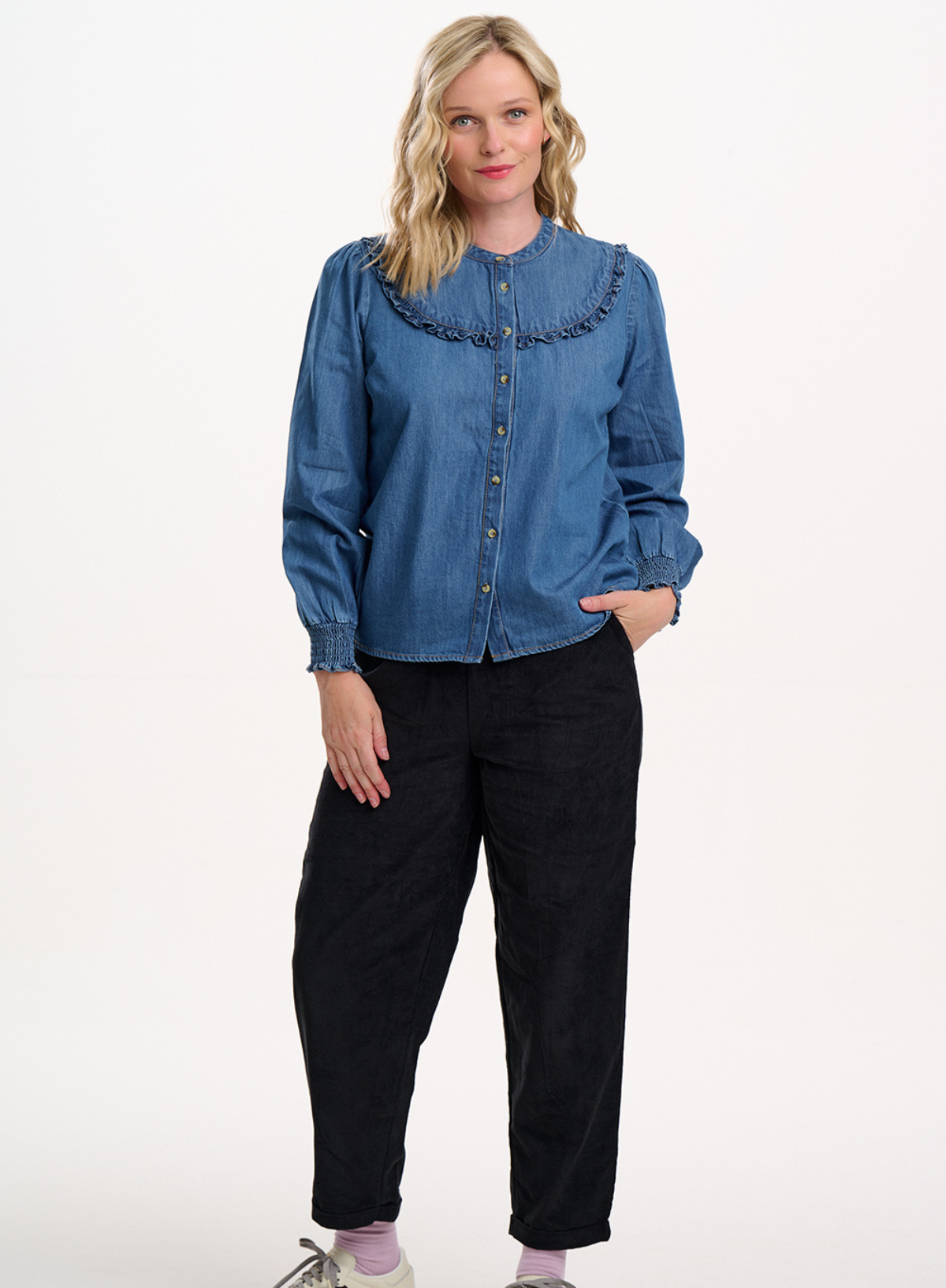 Sugarhill Brighton Heidi Frill Shirt in Washed Blue