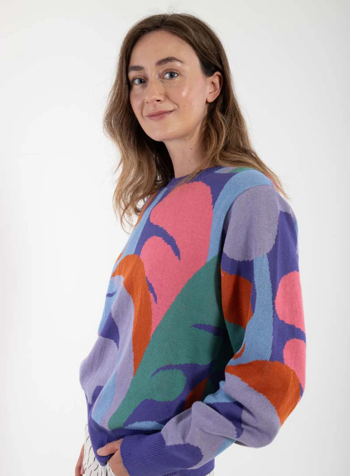 Danefox Cotton Jaquard Sweater in Cold Purple from Danefae