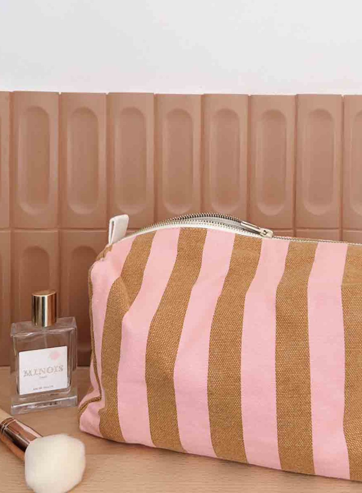 Rose in April Vic Toiletry Bag Caramel Strawberry Stripes