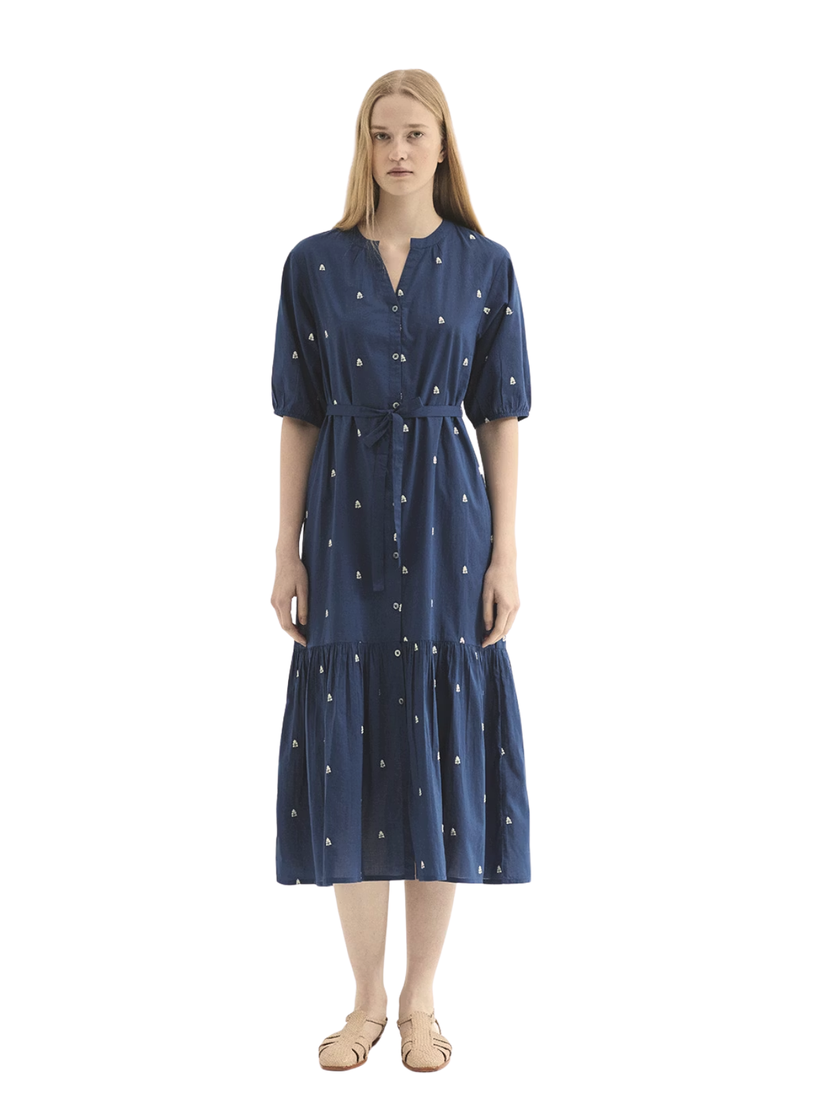 Nice Things Calico Embroidery Dress in Navy