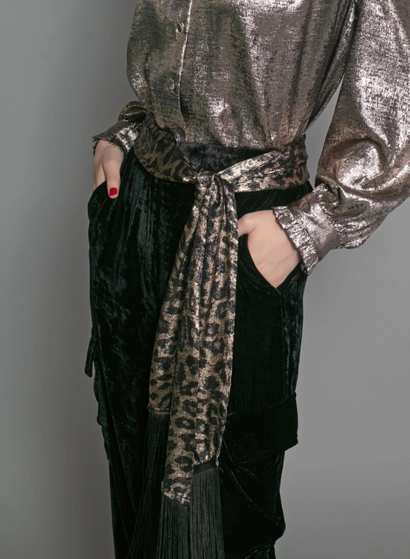 Stevie Lame Scarf in Gold Leopard from Nooki