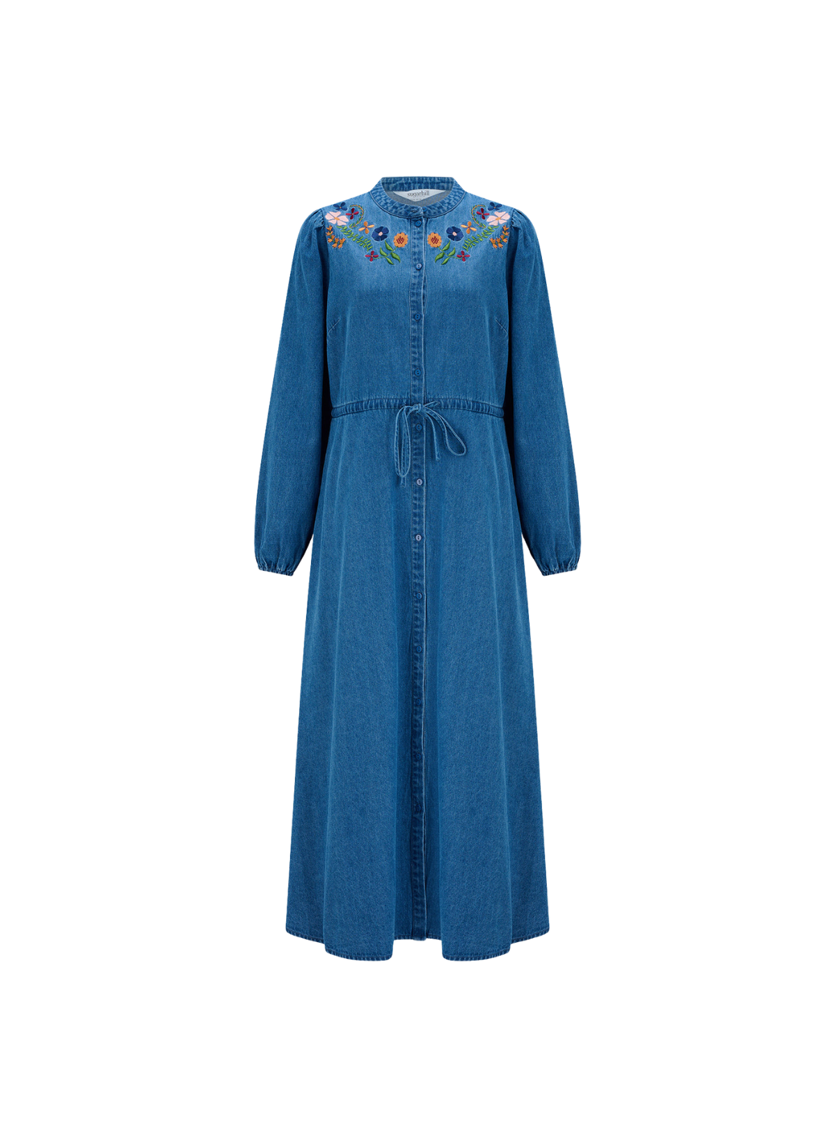 SugarhillI Ivana Midi Shirt Dress in Mid Blue Autumn Floral