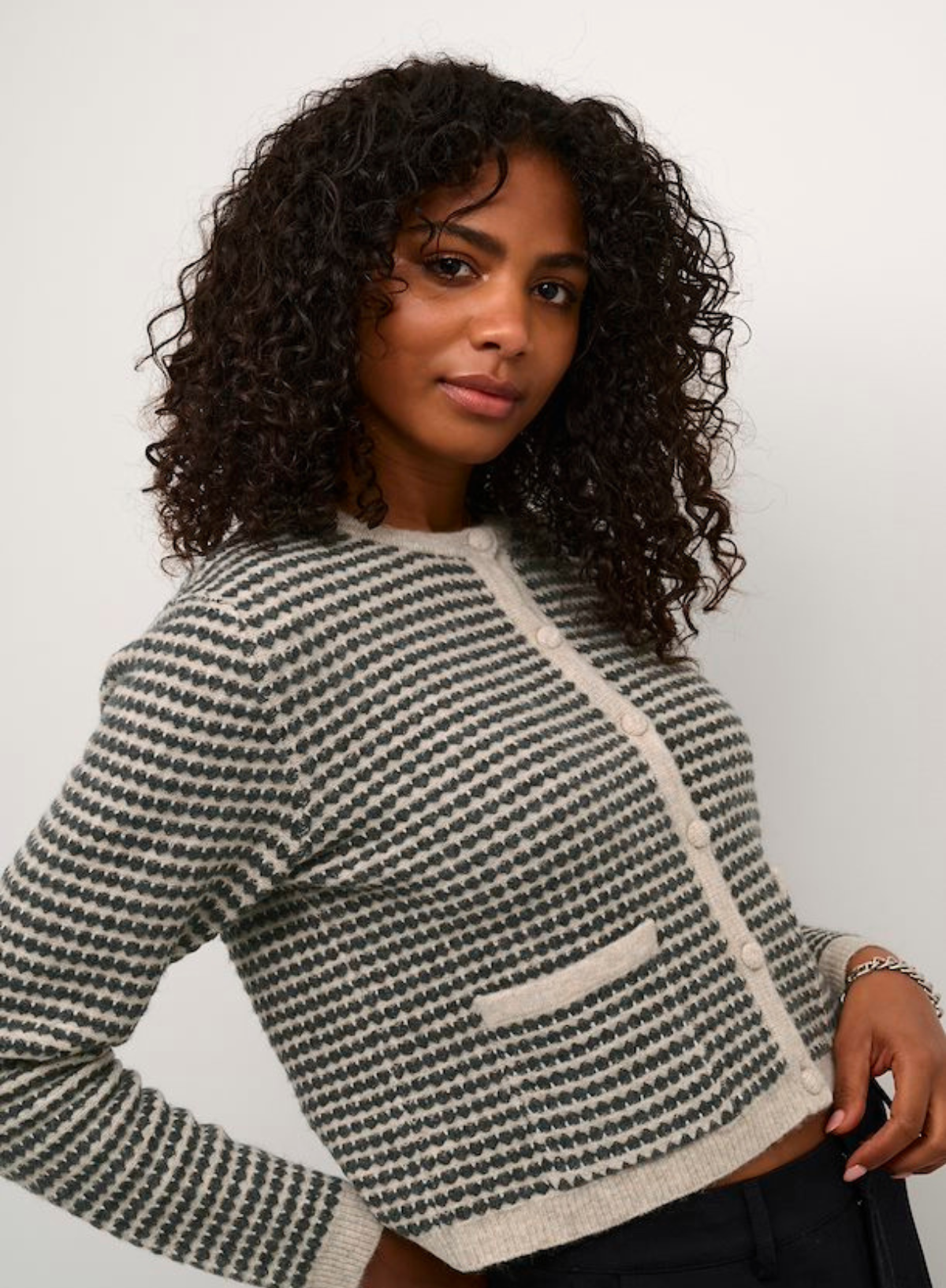 Ellery Knit Cardigan in Feather Gray/Black from Kaffe