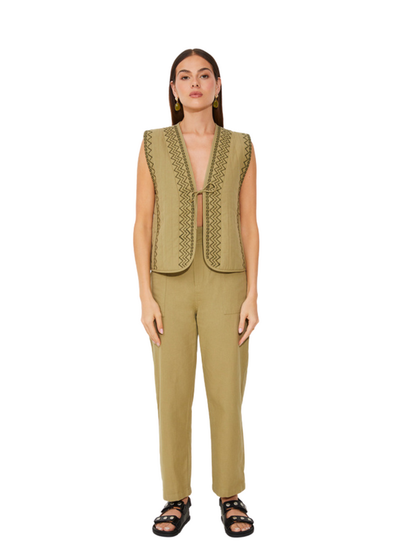 Diamond Tie Front Gilet in Khaki from Suncoo