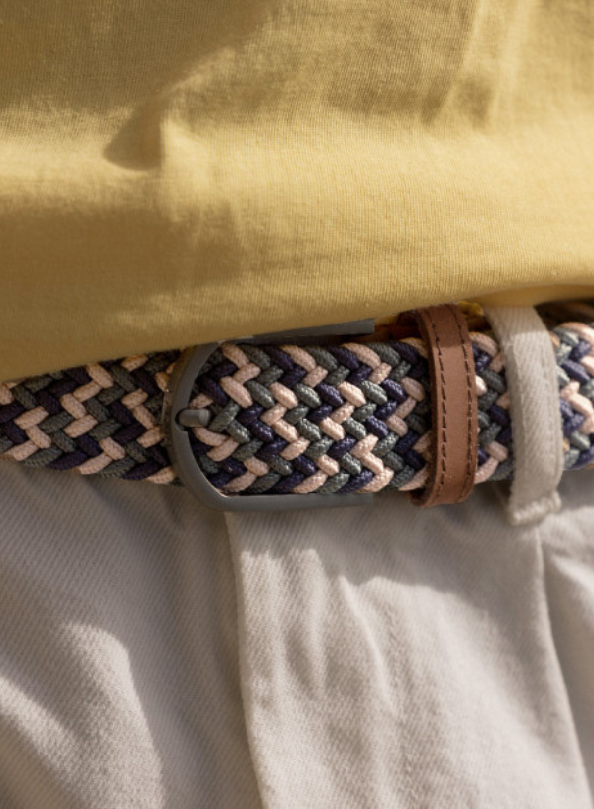 Belt Synthetic Woven in Kaki + Light Pink from Faguo