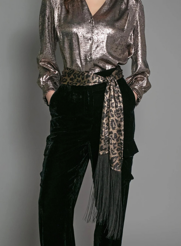 Stevie Lame Scarf in Gold Leopard from Nooki