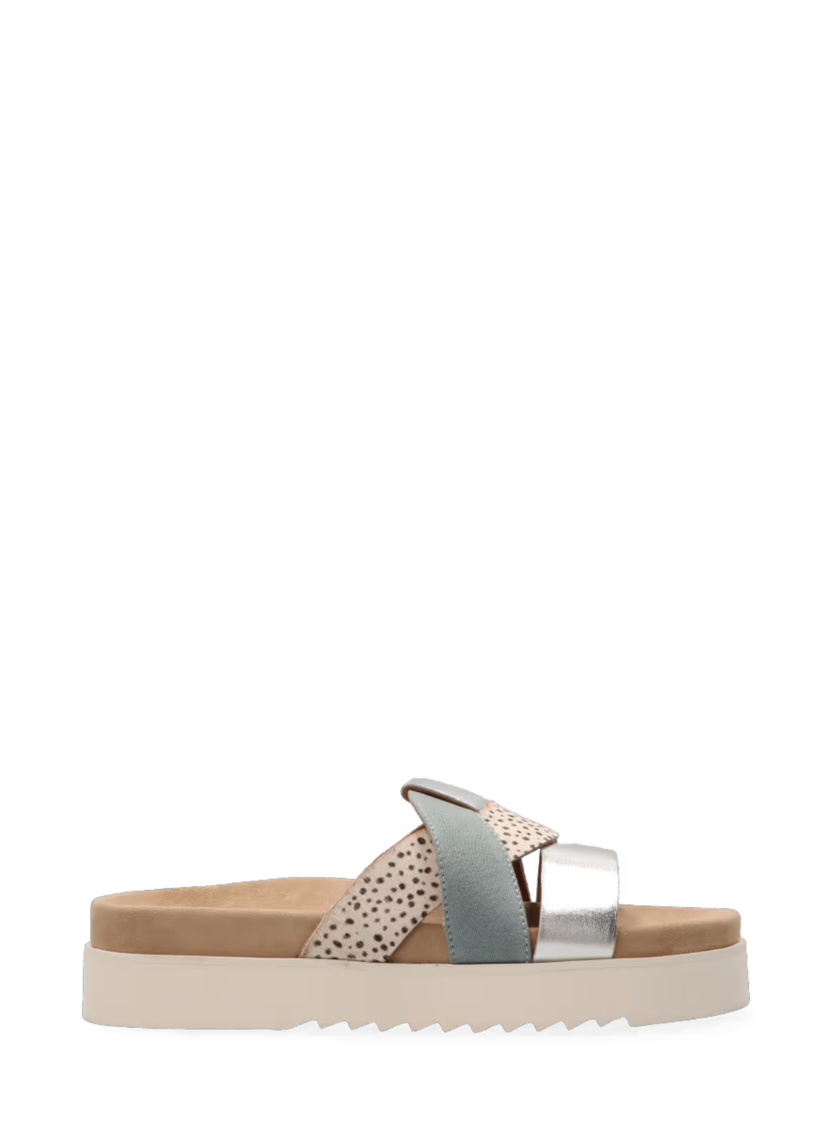 Bari Leather Sandals in Pixel Off White/Blue&Silver from Maruti