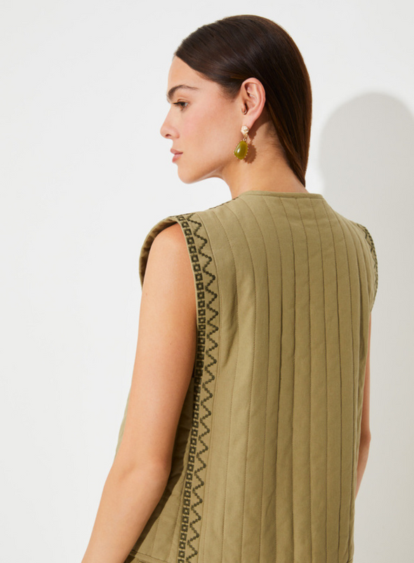 Diamond Tie Front Gilet in Khaki from Suncoo